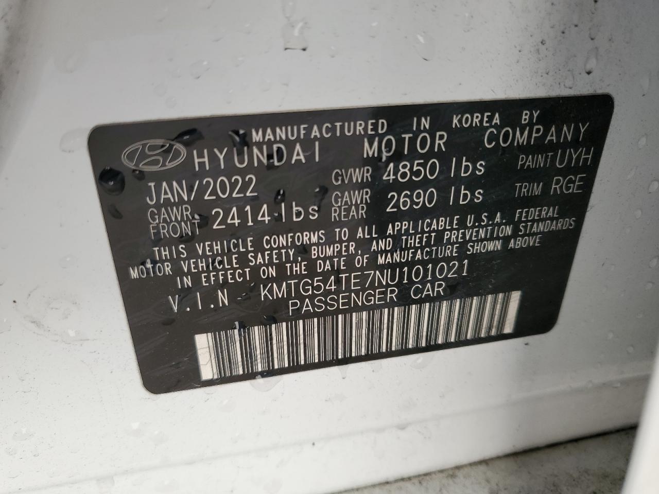 2022 Genesis G70 VIN KMTG54TE7NU101021 Copart auction photo, front end / side damage thumbnail 12