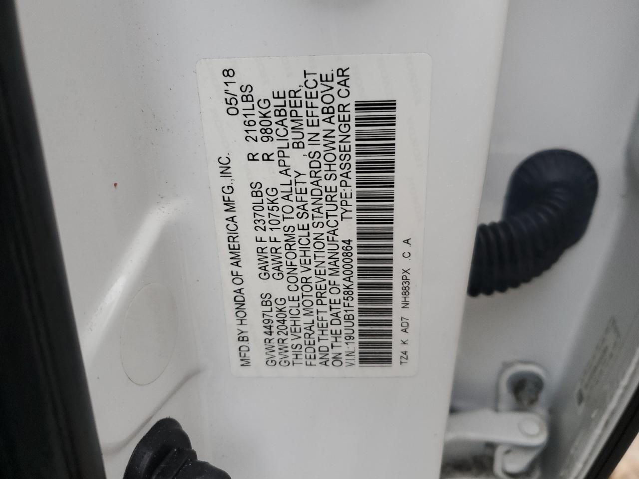 2019 Acura TLX VIN 19UUB1F58KA000864 Copart auction photo, front end damage thumbnail 12