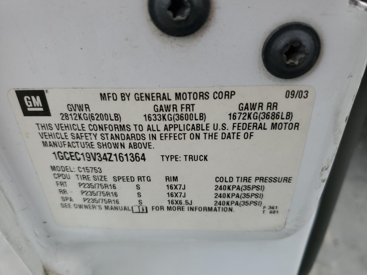 2004 Chevrolet Silverado VIN 1GCEC19V34Z161364 Copart auction photo, side damage thumbnail 12