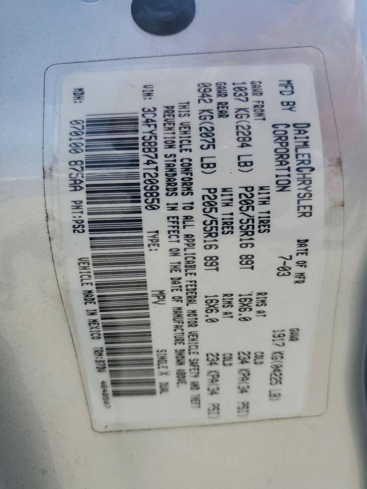 2004 Chrysler PT Cruiser VIN 3C4FY58B74T209850 Copart auction photo, water/flood damage thumbnail 13