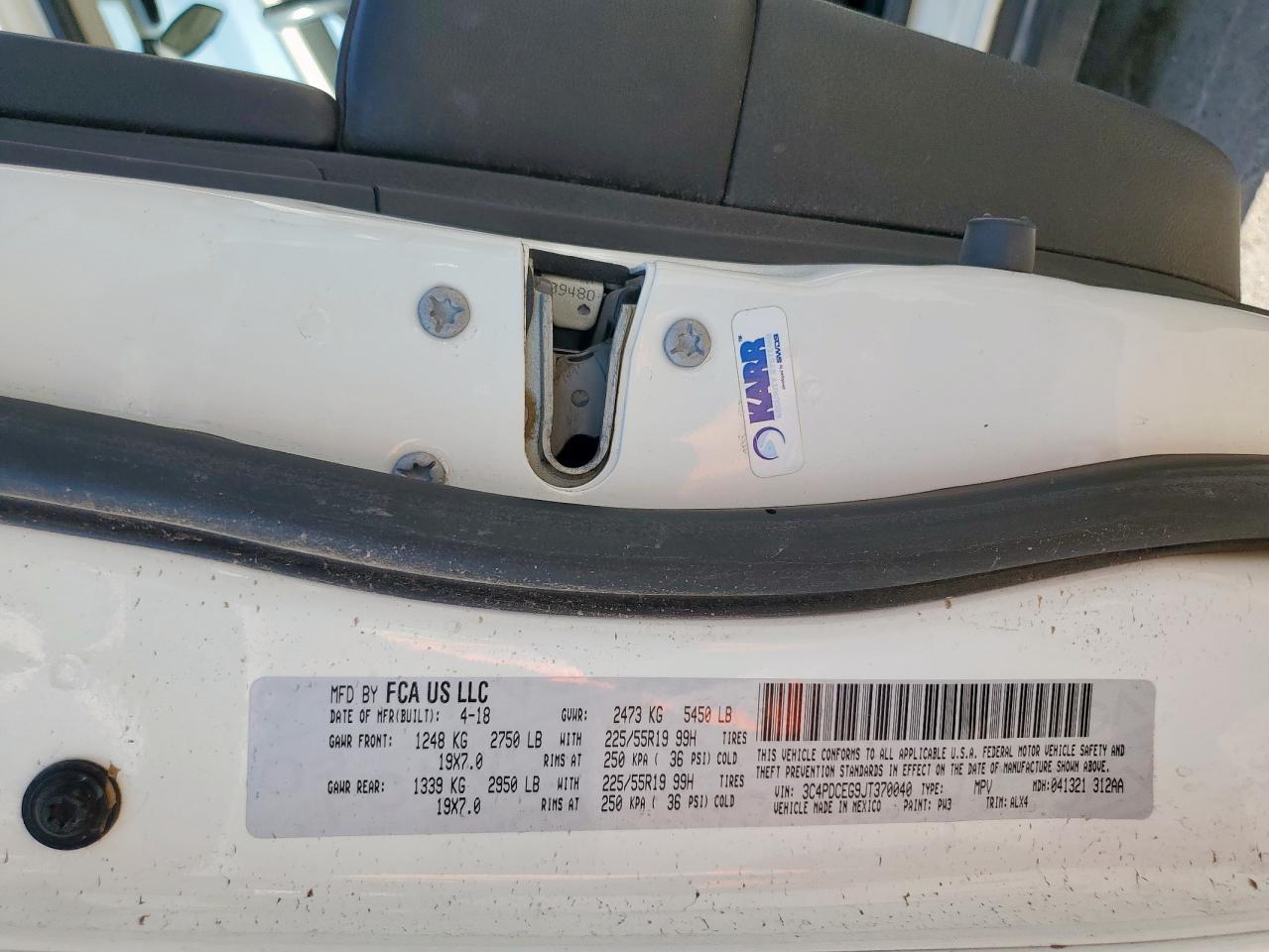 2018 Dodge Journey VIN 3C4PDCEG9JT370040 Copart auction photo, minor dent/scratches damage thumbnail 13