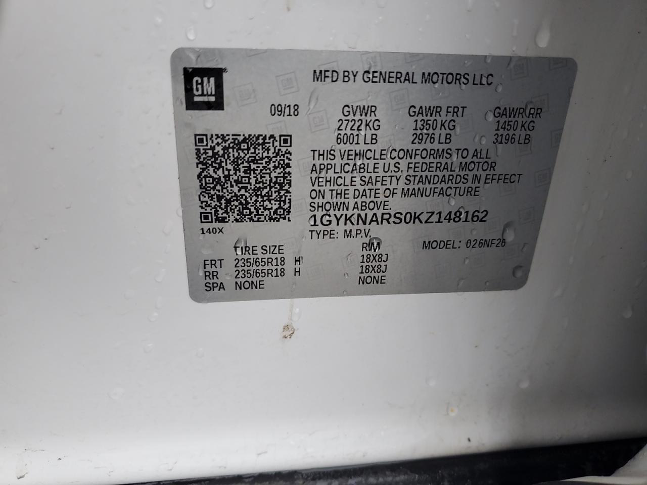 2019 Cadillac XT5 VIN 1GYKNARS0KZ148162 Copart auction photo, side damage thumbnail 13