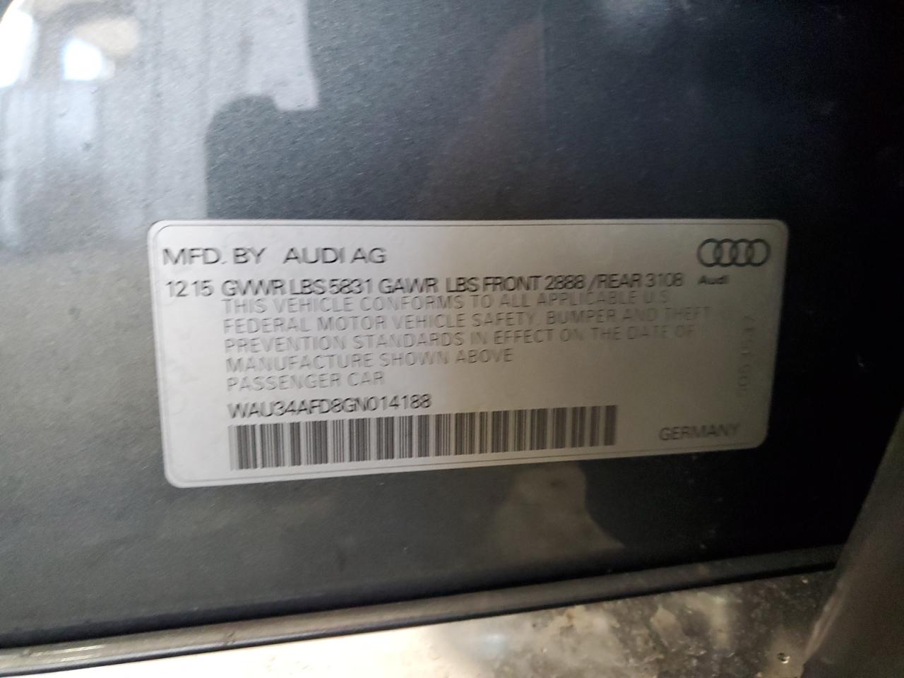 2016 Audi A8 VIN WAU34AFD8GN014188 Copart auction photo, front end damage thumbnail 12