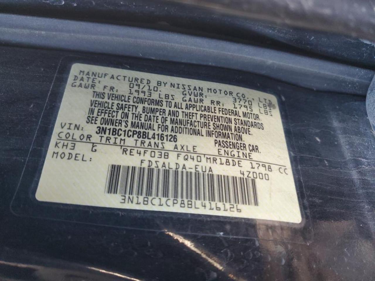 2011 Nissan Versa VIN 3N1BC1CP8BL416126 Copart auction photo, side damage thumbnail 14
