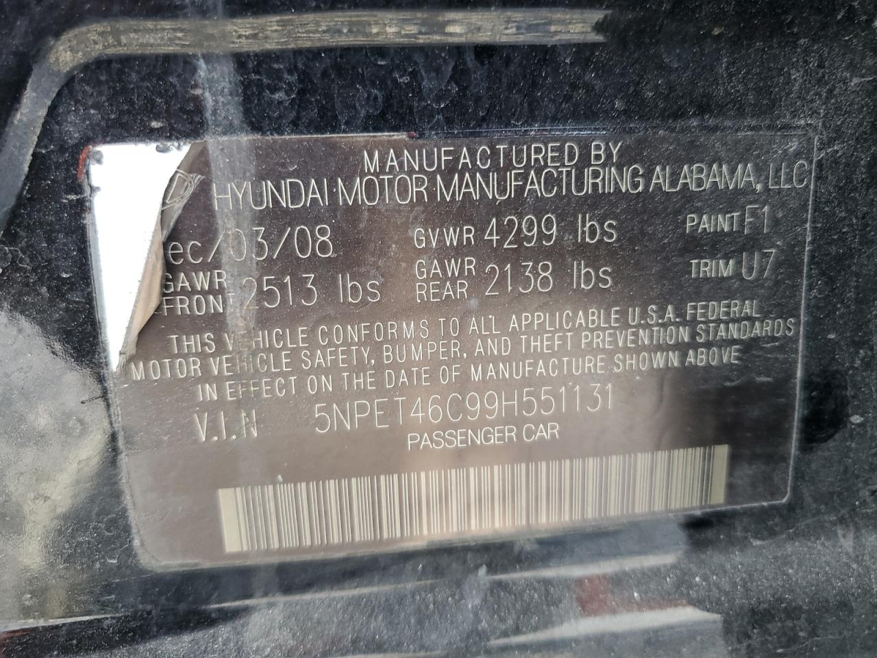 2009 Hyundai Sonata VIN 5NPET46C99H551131 Copart auction photo, minor dent/scratches damage thumbnail 12