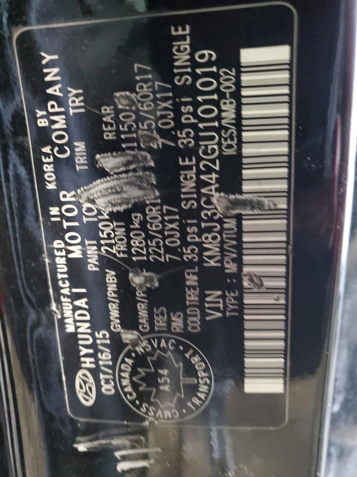 2016 Hyundai Tucson VIN KM8J3CA42GU101019 Copart auction photo, hail / undercarriage damage thumbnail 13