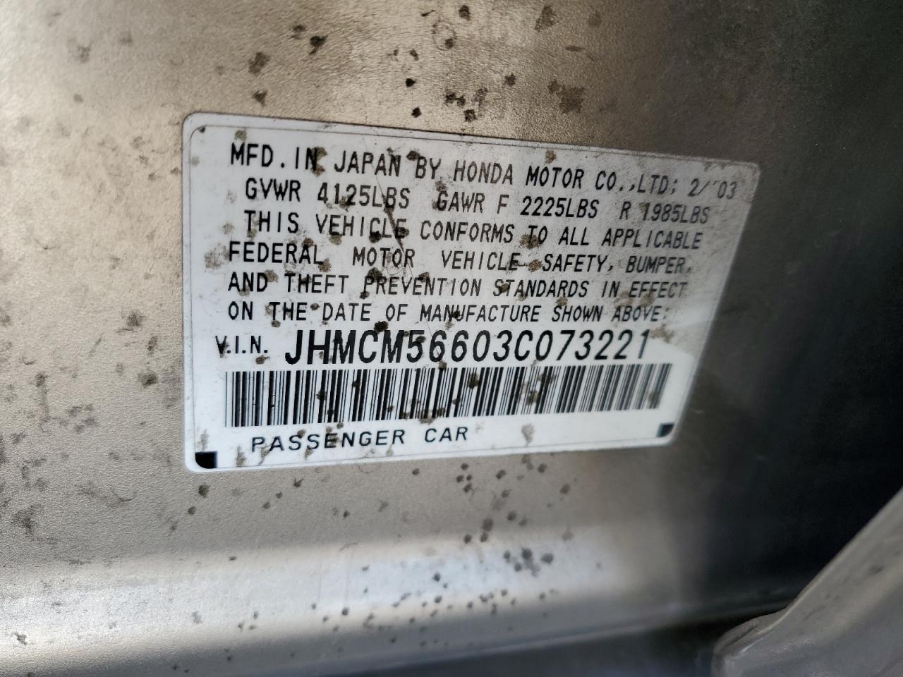 2003 Honda Accord VIN JHMCM56603C073221 Copart auction photo, front end damage thumbnail 13