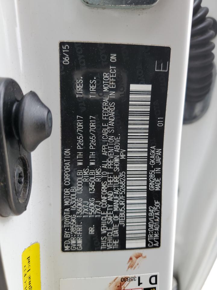 2015 Toyota 4Runner VIN JTEBU5JR7F5268235 Copart auction photo, biohazard/chemical / front end damage thumbnail 13
