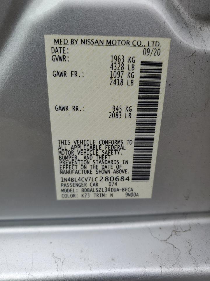 2020 Nissan Altima VIN 1N4BL4CV7LC280684 Copart auction photo, rear end / front end damage thumbnail 15
