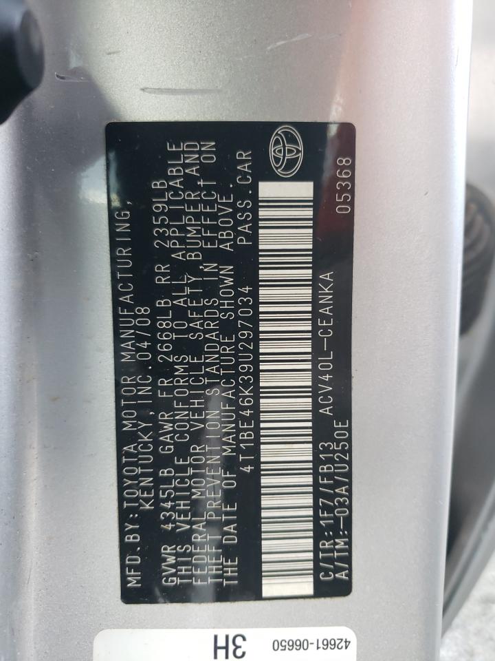 2009 Toyota Camry VIN 4T1BE46K39U297034 Copart auction photo, all over damage thumbnail 14