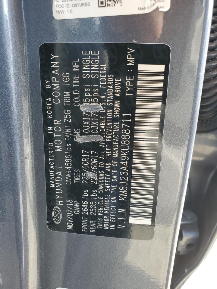 2019 Hyundai Tucson VIN KM8J23A49KU888711 Copart auction photo, side / minor dent/scratches damage thumbnail 13