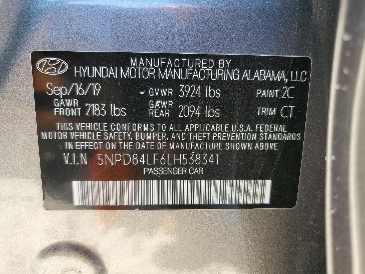 2020 Hyundai Elantra VIN 5NPD84LF6LH538341 Copart auction photo, front end damage thumbnail 12