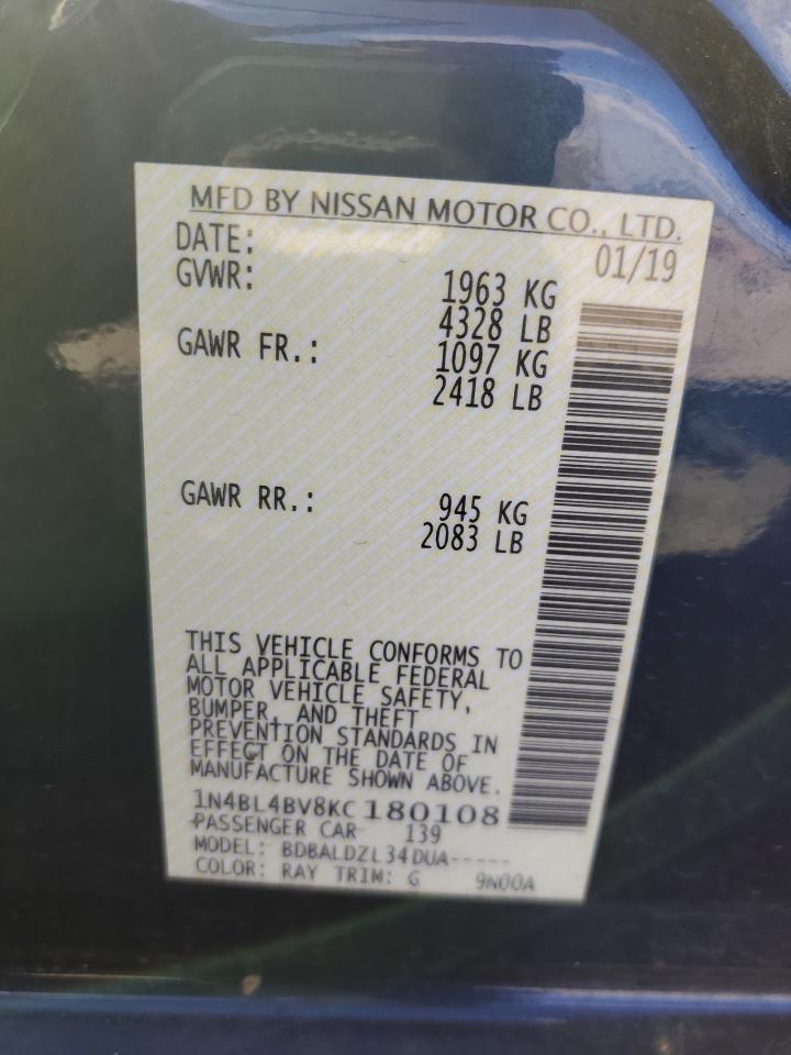 2019 Nissan Altima VIN 1N4BL4BV8KC180108 Copart auction photo, front end damage thumbnail 12