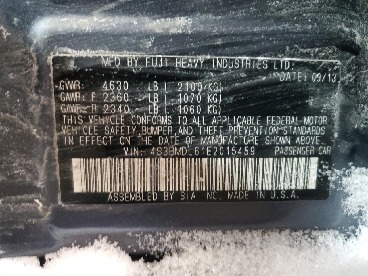 2014 Subaru Legacy VIN 4S3BMDL61E2015459 Copart auction photo, front end / minor dent/scratches damage thumbnail 12