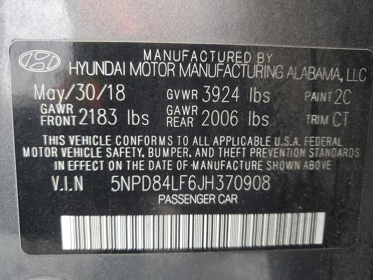 2018 Hyundai Elantra VIN 5NPD84LF6JH370908 Copart auction photo, front end / undercarriage damage thumbnail 13
