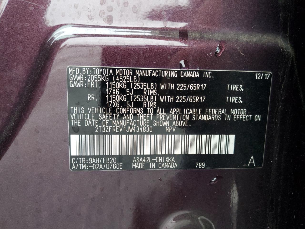 2018 Toyota RAV 4 VIN 2T3ZFREV1JW434830 Copart auction photo, front end damage thumbnail 15