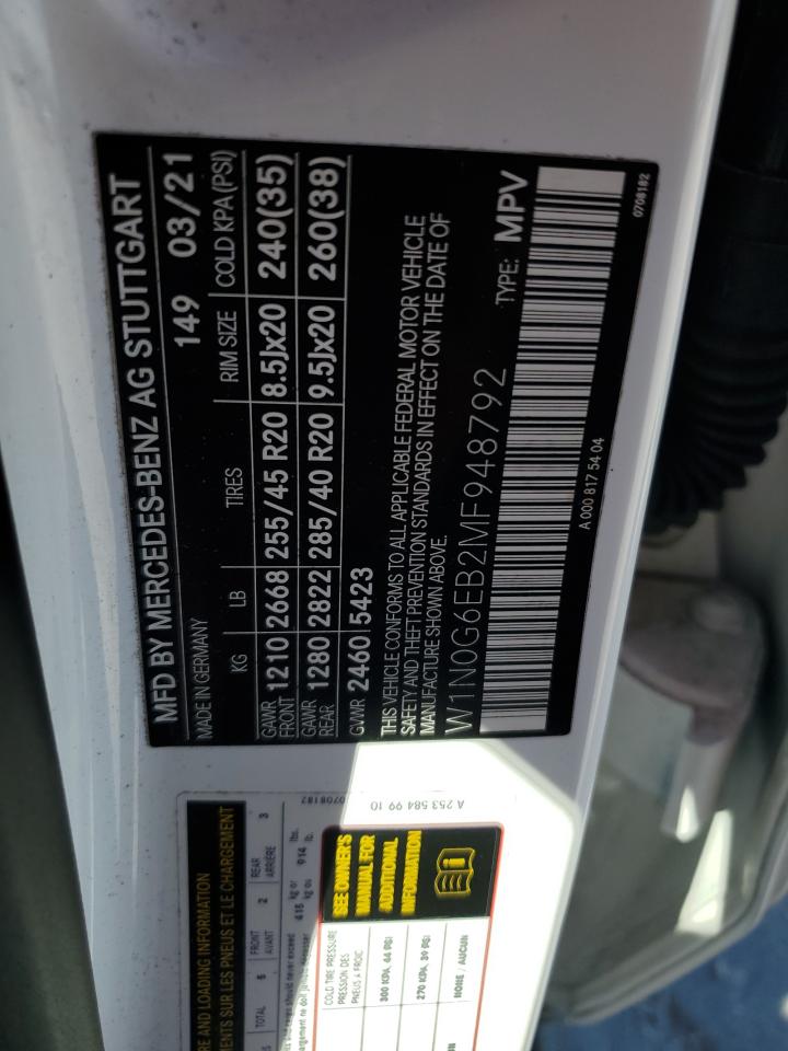 2021 Mercedes-Benz GLC VIN W1N0G6EB2MF948792 Copart auction photo, front end / side damage thumbnail 15
