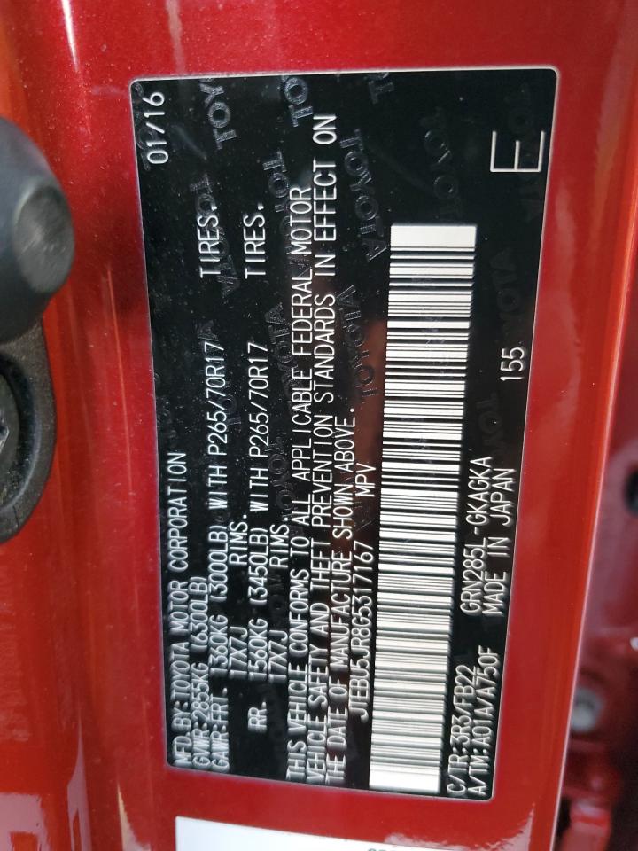 2016 Toyota 4Runner VIN JTEBU5JR8G5317167 Copart auction photo, front end damage thumbnail 13