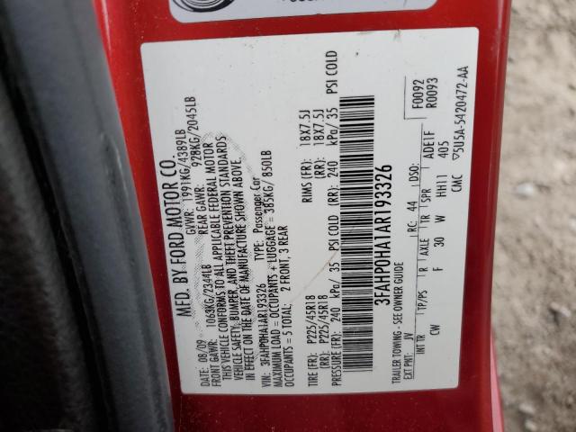 2010 Ford Fusion VIN 3FAHP0HA1AR193326 Copart auction photo, rear end / minor dent/scratches damage thumbnail 12