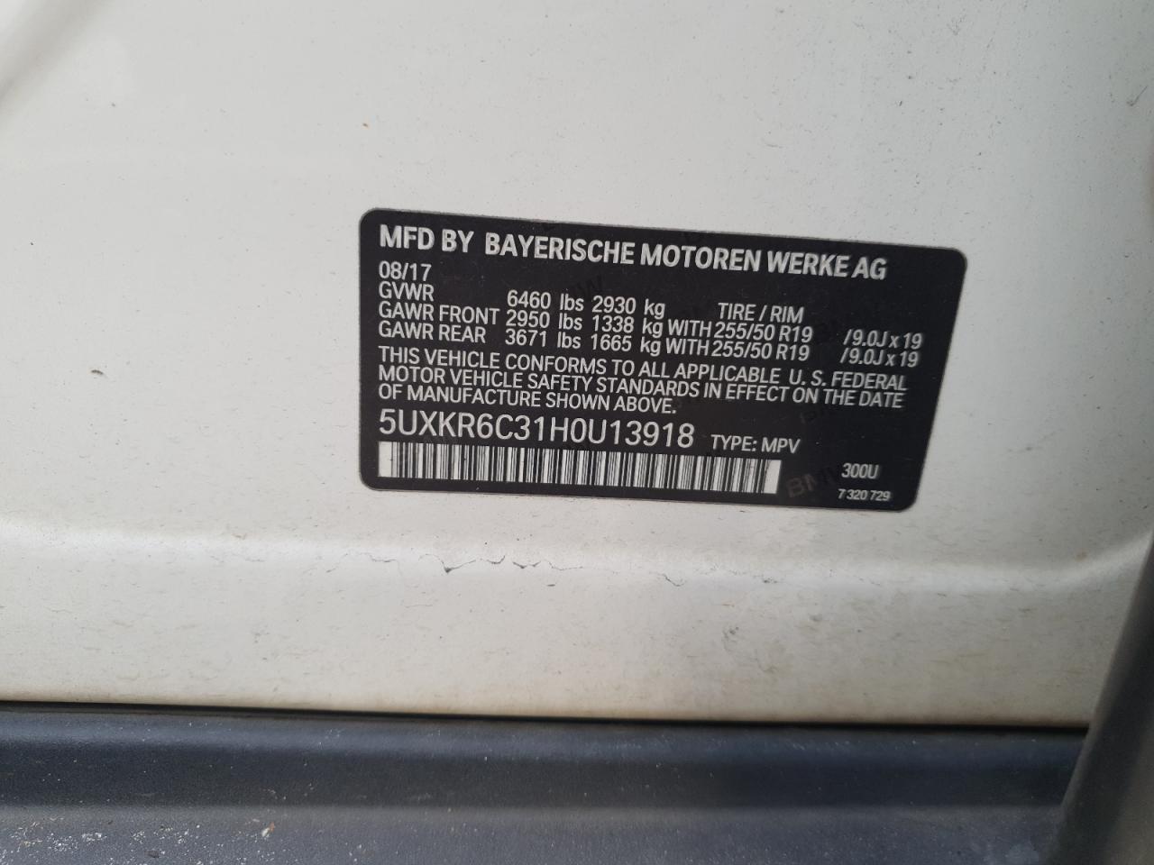 2017 BMW X5 VIN 5UXKR6C31H0U13918 Copart auction photo, water/flood damage thumbnail 14
