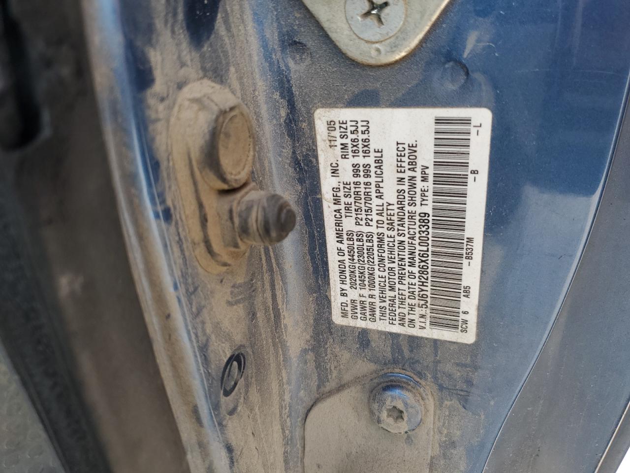 2006 Honda Element VIN 5J6YH286X6L003389 Copart auction photo, all over / water/flood damage thumbnail 12