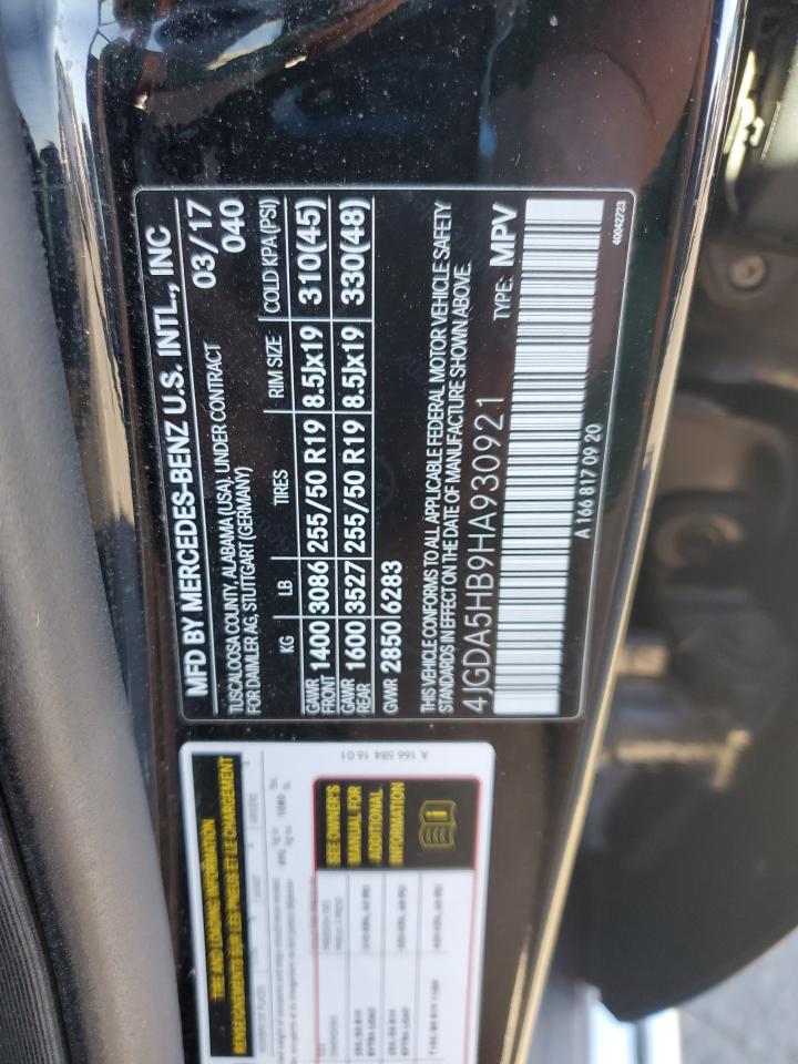 2017 Mercedes-Benz GLE VIN 4JGDA5HB9HA930921 Copart auction photo, side damage thumbnail 13
