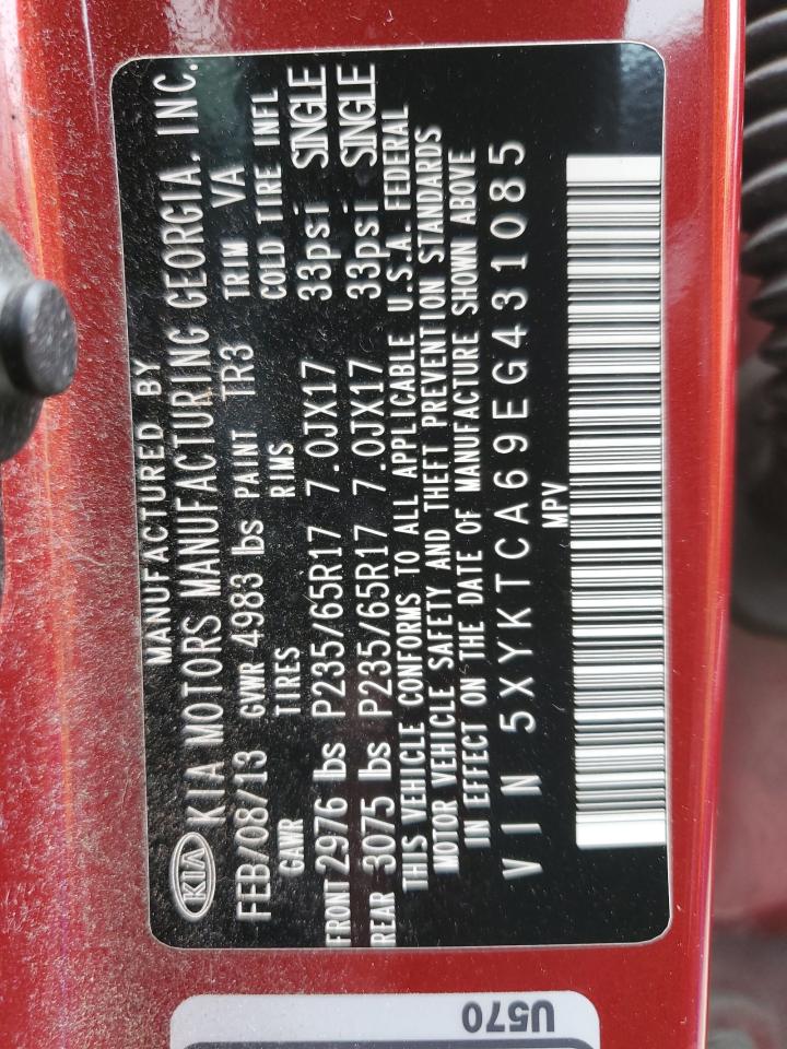 2014 KIA Sorento VIN 5XYKTCA69EG431085 Copart auction photo, all over damage thumbnail 14