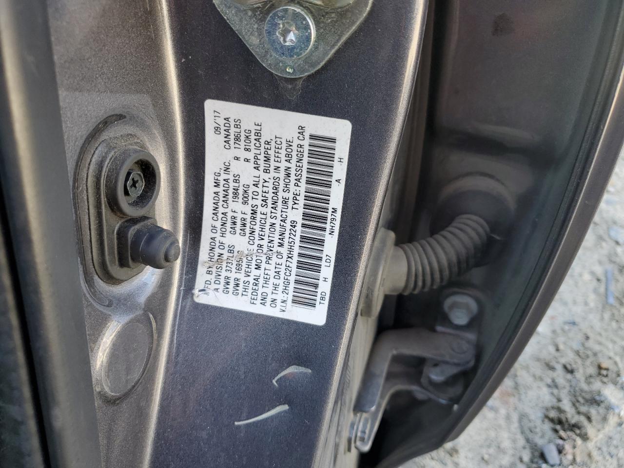 2017 Honda Civic VIN 2HGFC2F7XHH572249 Copart auction photo, all over damage thumbnail 12