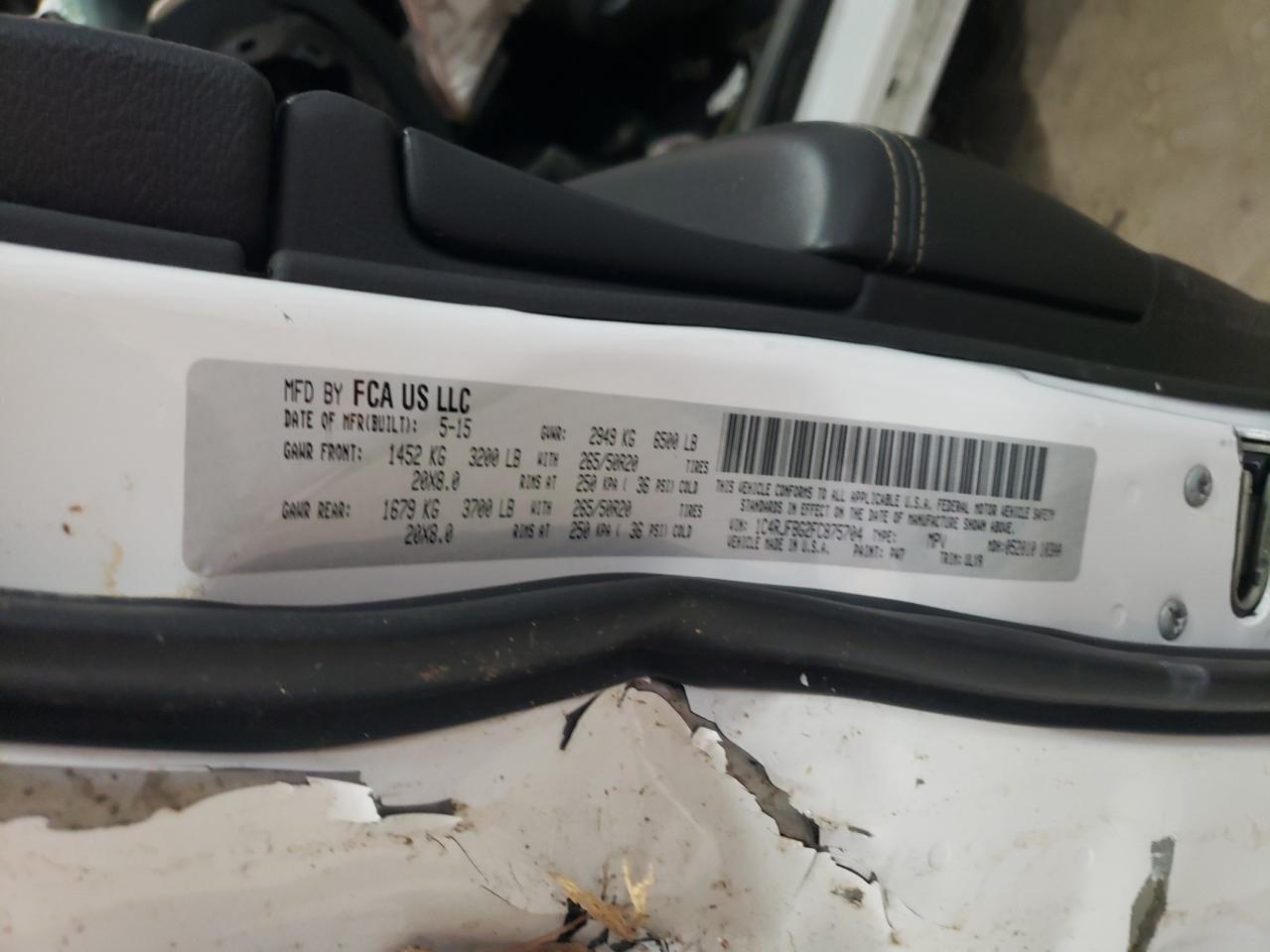 2015 Jeep Grand Cherokee VIN 1C4RJFBG2FC875704 Copart auction photo, all over / undercarriage damage thumbnail 14