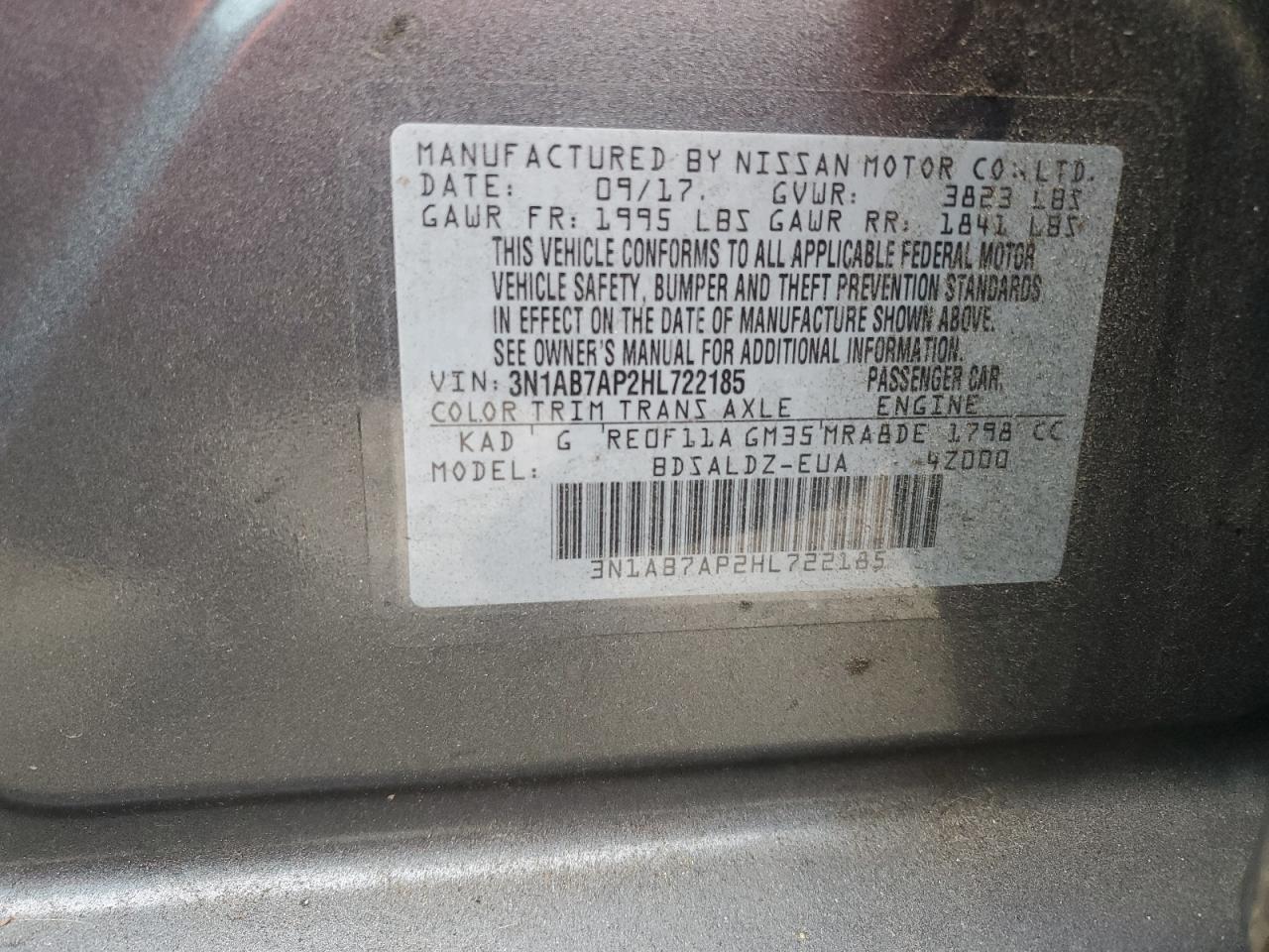 2017 Nissan Sentra VIN 3N1AB7AP2HL722185 Copart auction photo, front end / side damage thumbnail 12