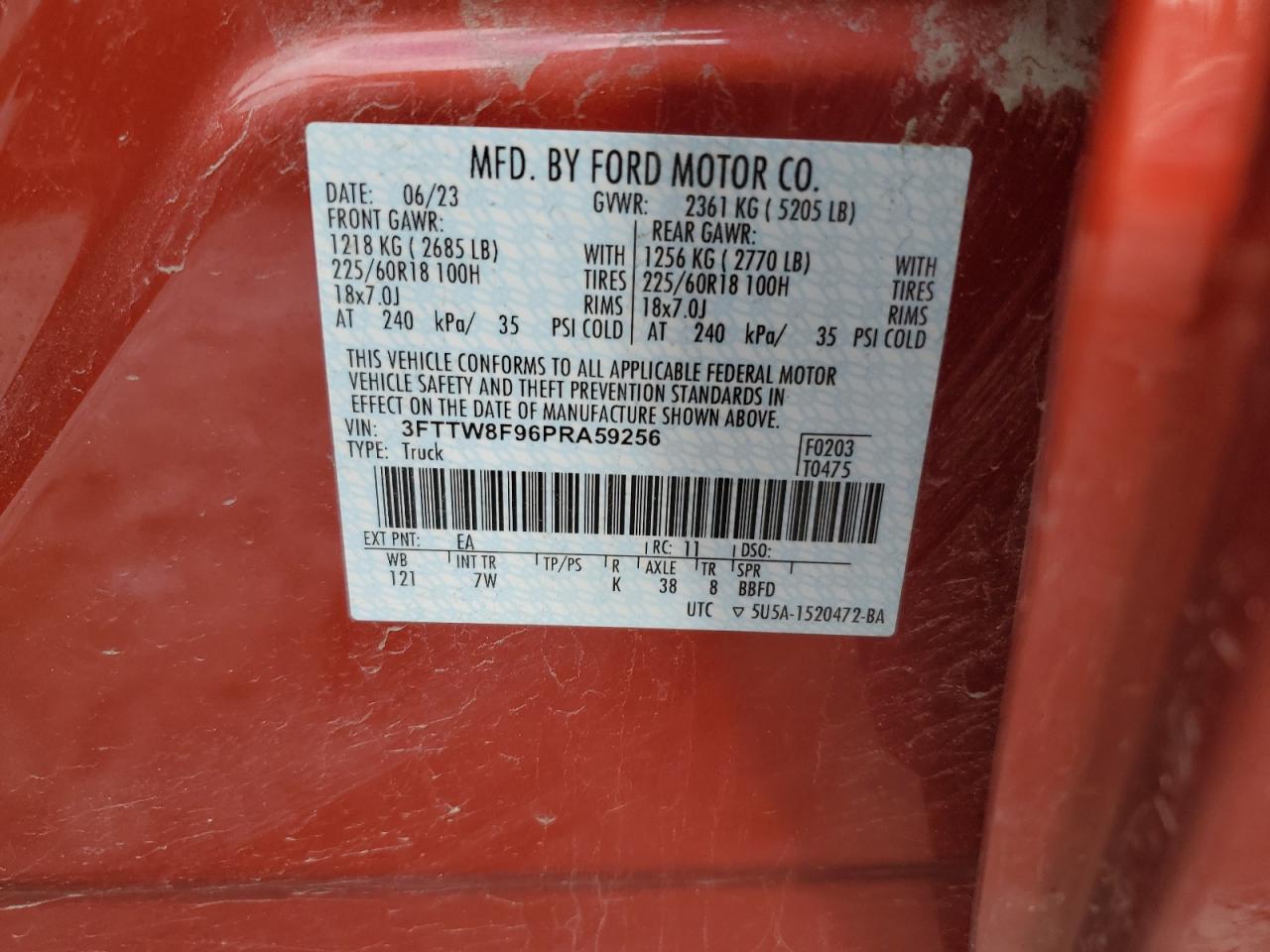 2023 Ford Maverick VIN 3FTTW8F96PRA59256 Copart auction photo, side / front end damage thumbnail 12