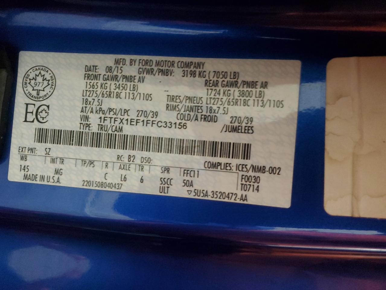 2015 Ford F-150 VIN 1FTFX1EF1FFC33156 Copart auction photo, all over / undercarriage damage thumbnail 12