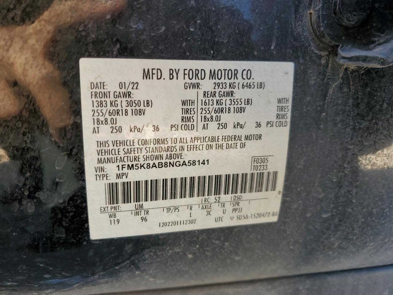 2022 Ford Explorer VIN 1FM5K8AB8NGA58141 Copart auction photo, front end damage thumbnail 14