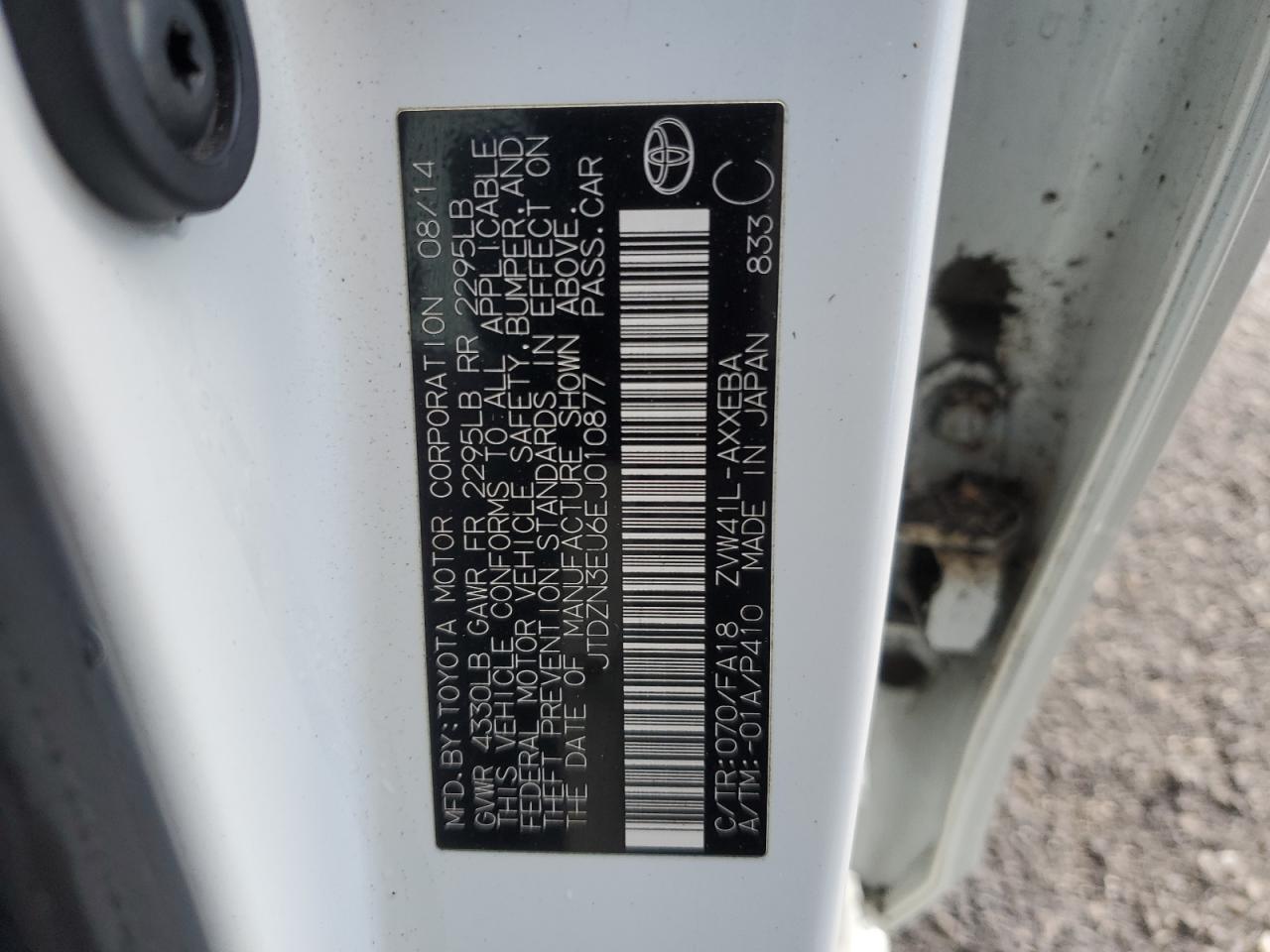 2014 Toyota Prius VIN JTDZN3EU6EJ010877 Copart auction photo, burn damage thumbnail 12