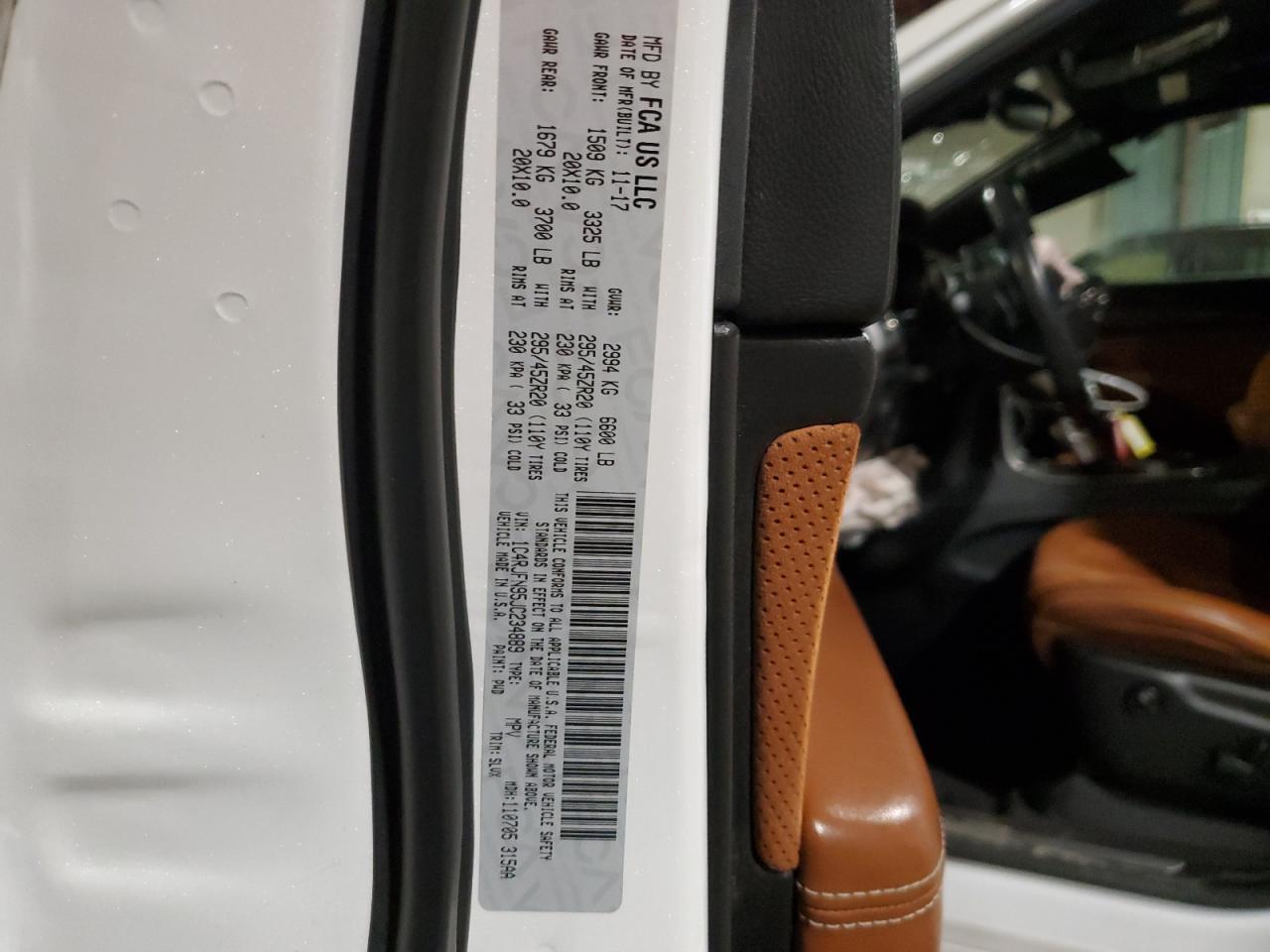 2018 Jeep Grand Cherokee VIN 1C4RJFN95JC234889 Copart auction photo, front end / minor dent/scratches damage thumbnail 13