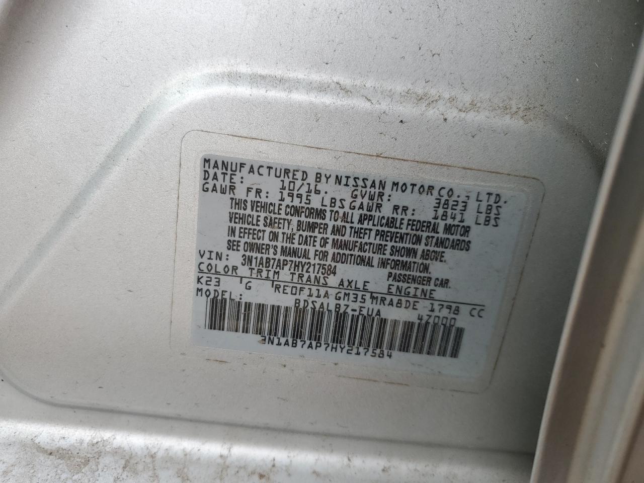2017 Nissan Sentra VIN 3N1AB7AP7HY217584 Copart auction photo, normal wear damage thumbnail 12