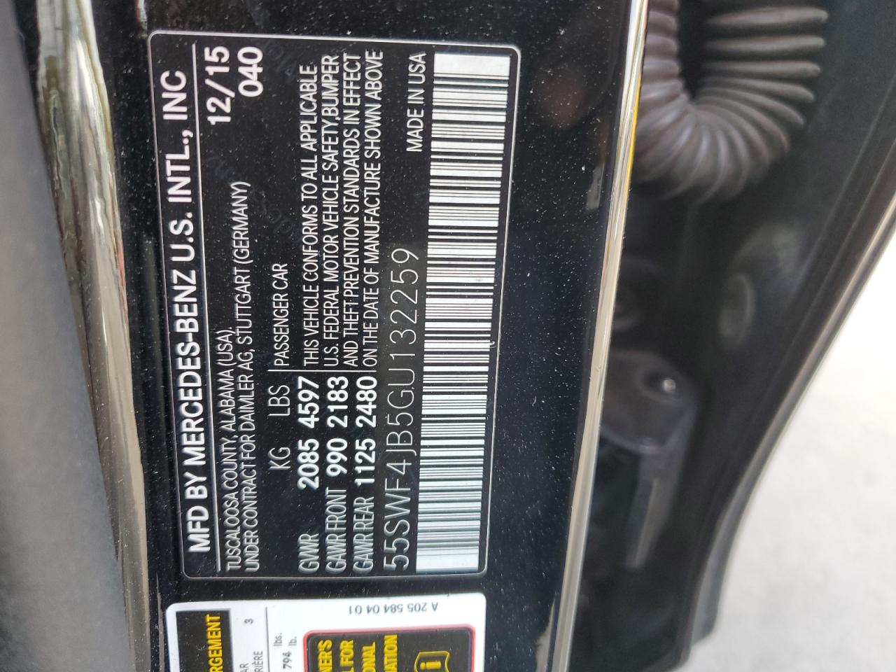 2016 Mercedes-Benz C-klasse VIN 55SWF4JB5GU132259 Copart auction photo, front end damage thumbnail 12