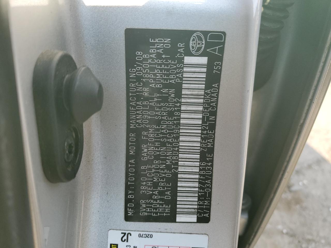 2009 Toyota Corolla VIN 2T1BU40E19C118142 Copart auction photo, rear end / side damage thumbnail 12