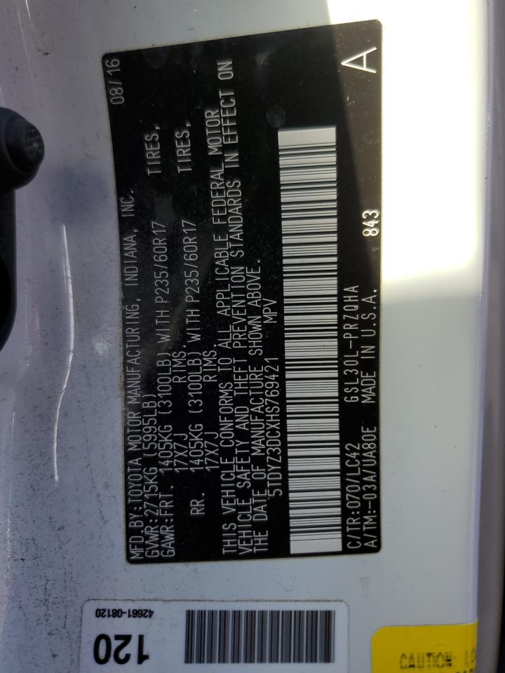 2017 Toyota Sienna VIN 5TDYZ3DCXHS769421 Copart auction photo, front end damage thumbnail 13