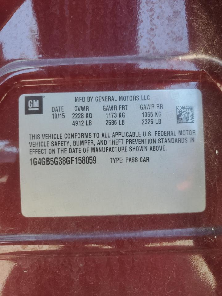 2016 Buick LaCrosse VIN 1G4GB5G38GF158059 Copart auction photo, rear end damage thumbnail 12