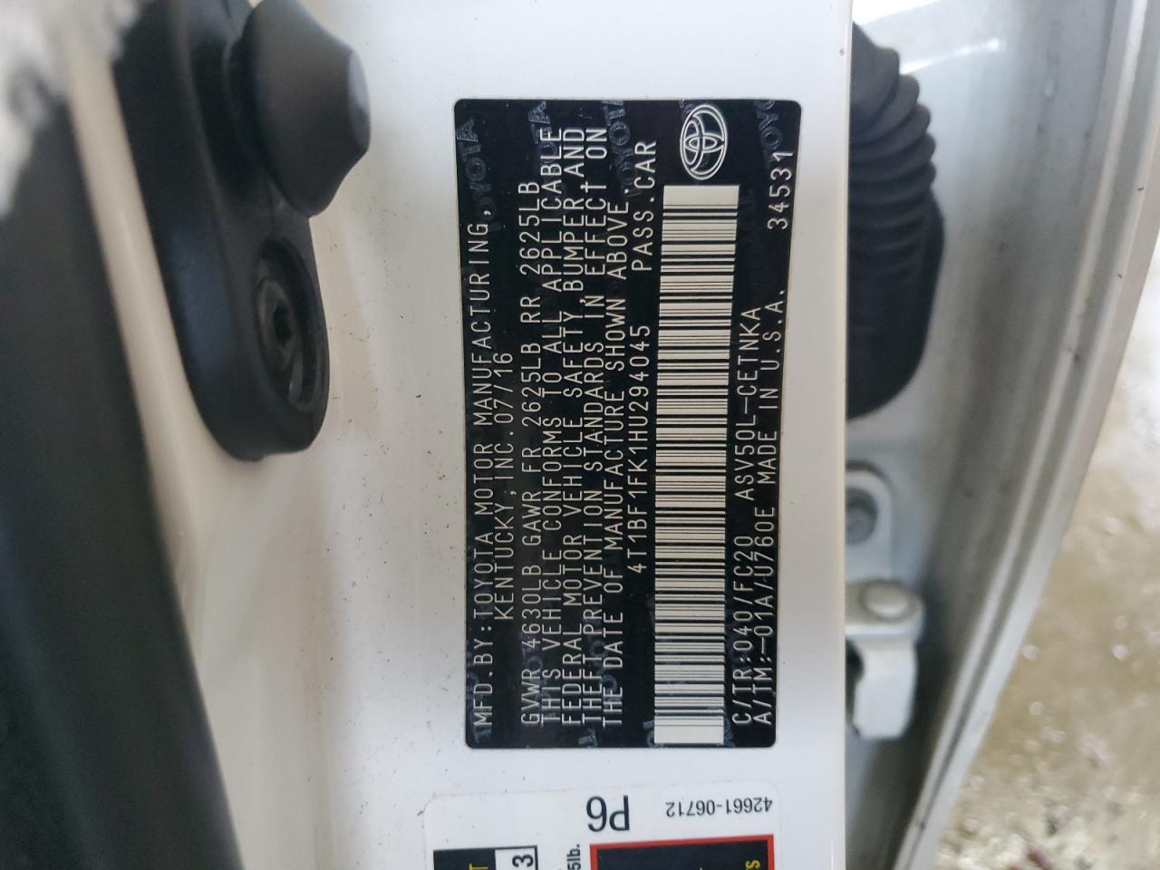 2017 Toyota Camry VIN 4T1BF1FK1HU294045 Copart auction photo, front end damage thumbnail 13