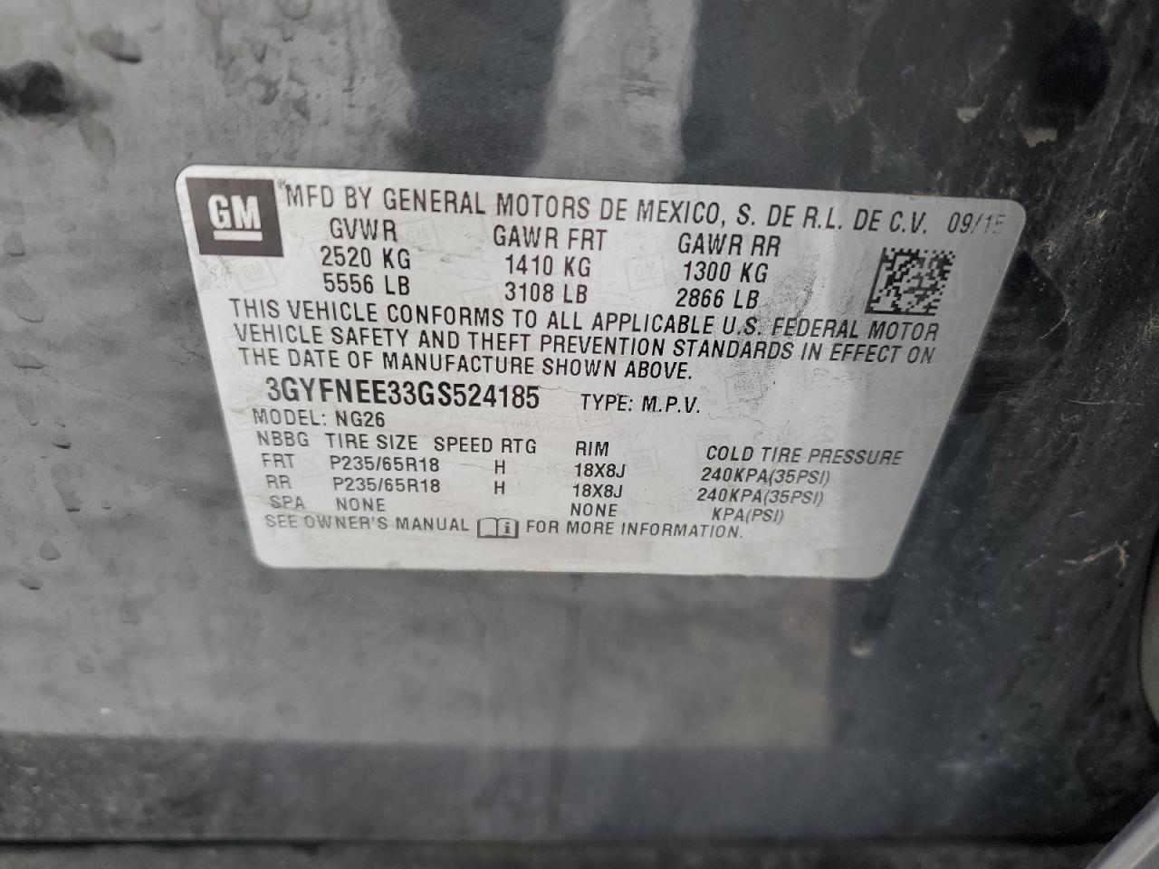 2016 Cadillac SRX VIN 3GYFNEE33GS524185 Copart auction photo, front end damage thumbnail 13