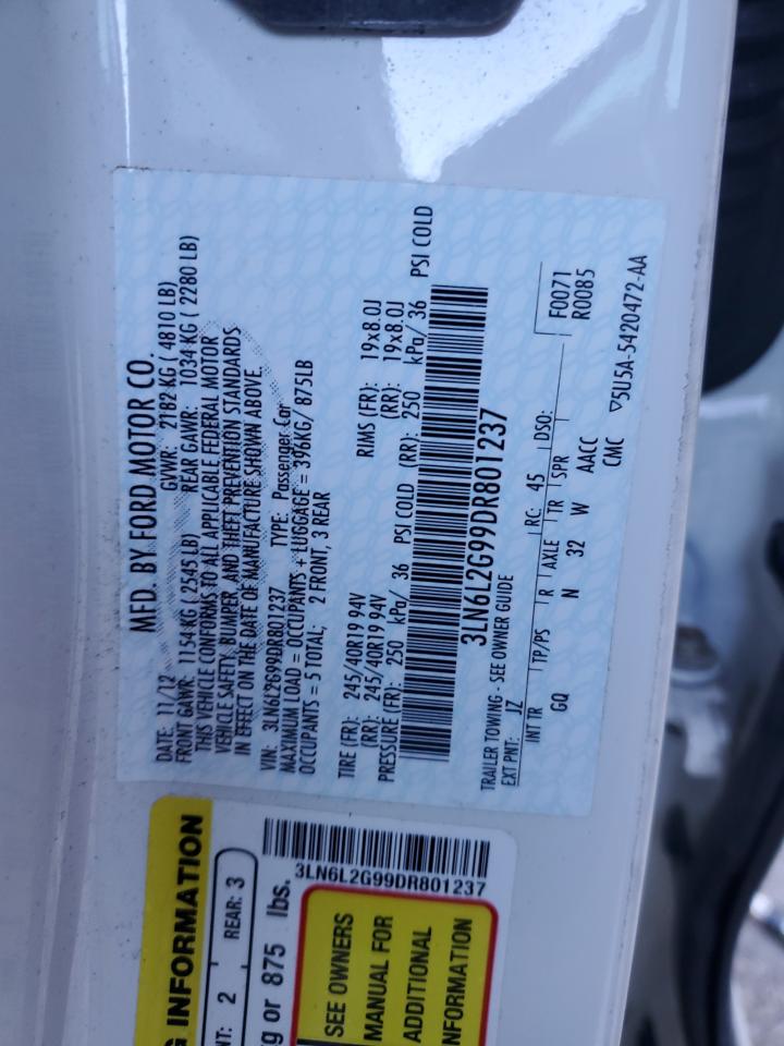 2013 Lincoln MKZ VIN 3LN6L2G99DR801237 Copart auction photo, side damage thumbnail 12