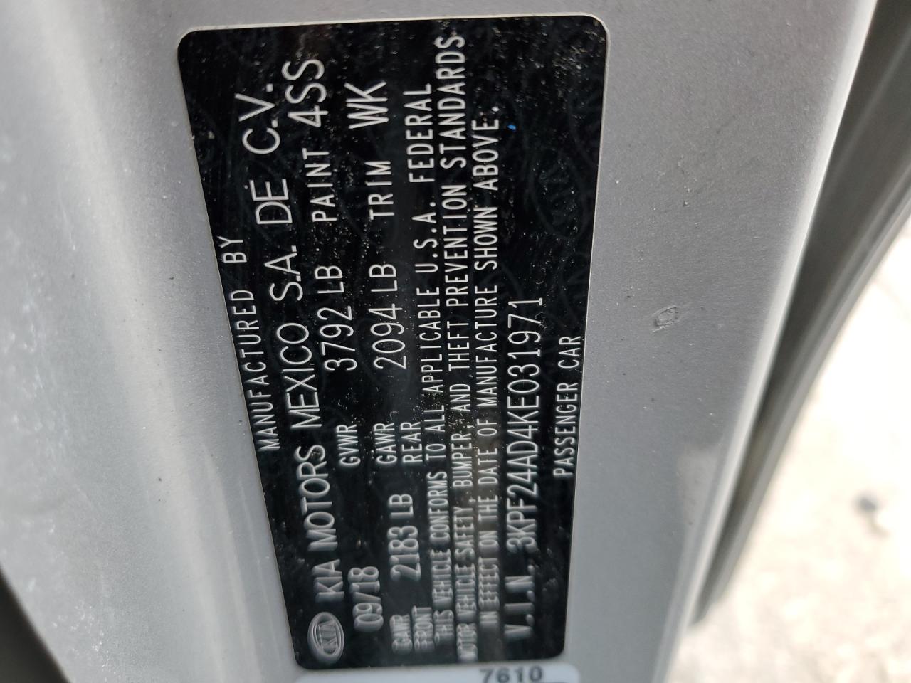 2019 KIA Forte VIN 3KPF24AD4KE031971 Copart auction photo, front end / side damage thumbnail 14