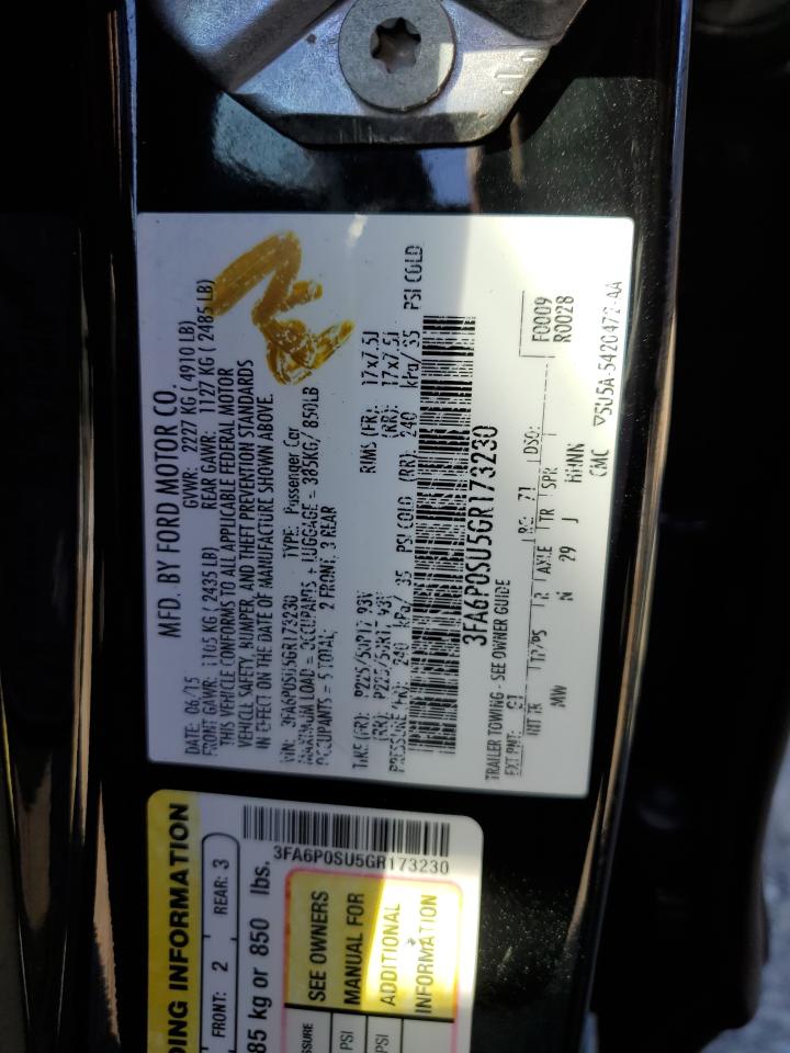 2016 Ford Fusion VIN 3FA6P0SU5GR173230 Copart auction photo, rear end damage thumbnail 13