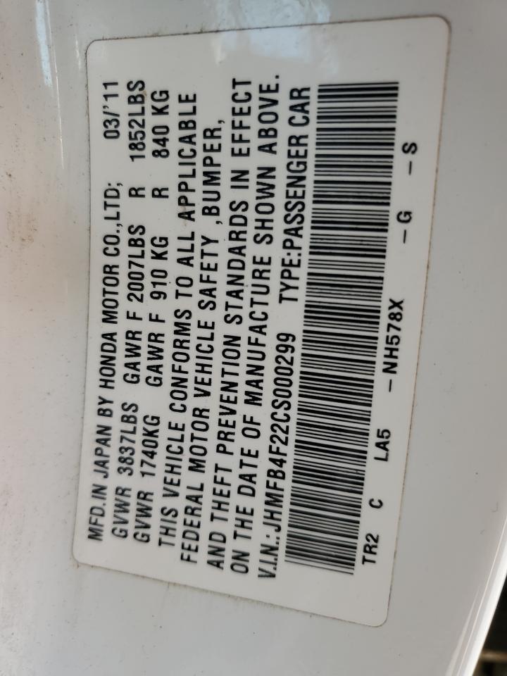 2012 Honda Civic VIN JHMFB4F22CS000299 Copart auction photo, minor dent/scratches damage thumbnail 12