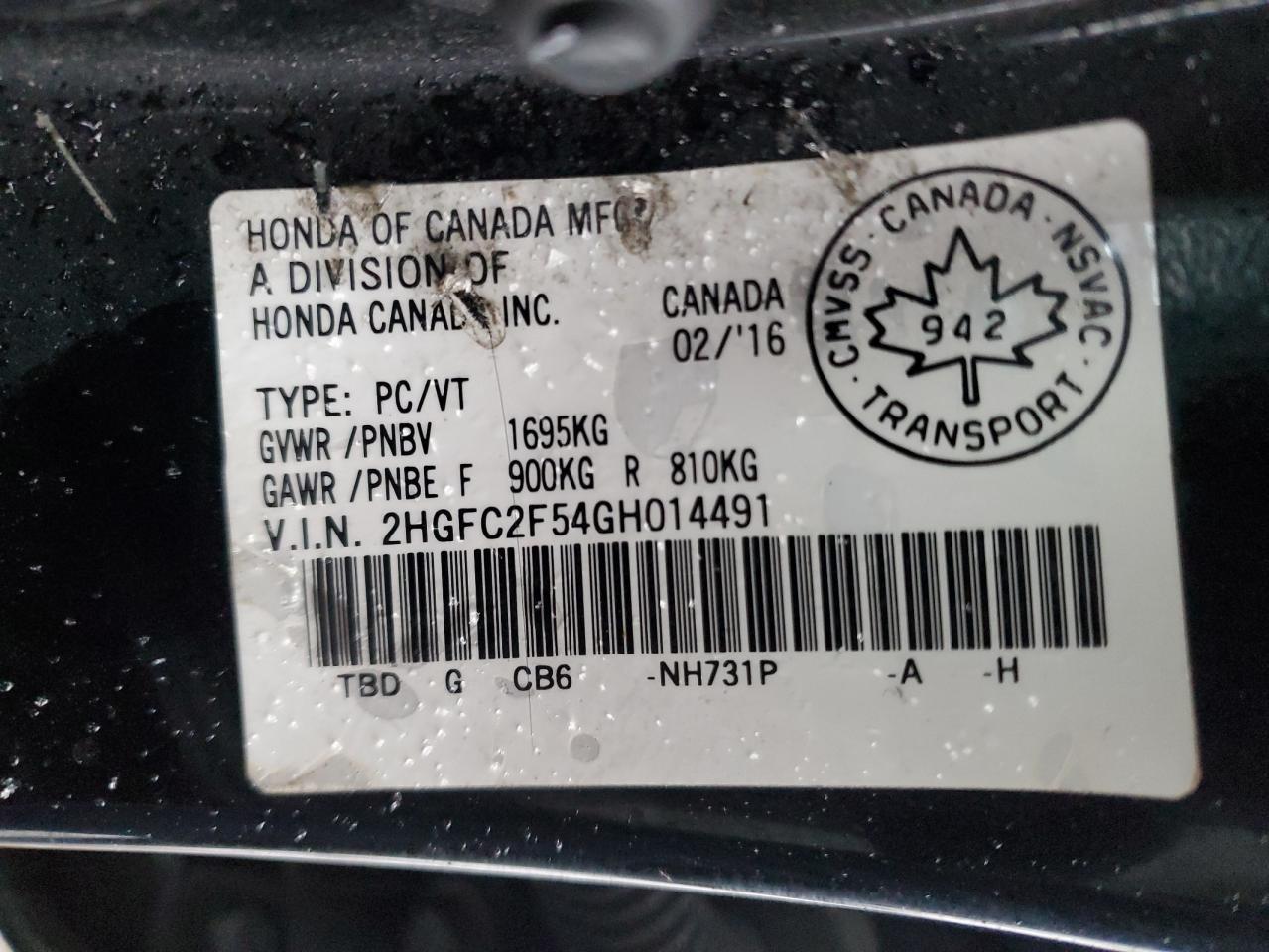 2017 Honda Civic VIN 2HGFC2F54GH014491 Copart auction photo, front end / mechanical damage thumbnail 12
