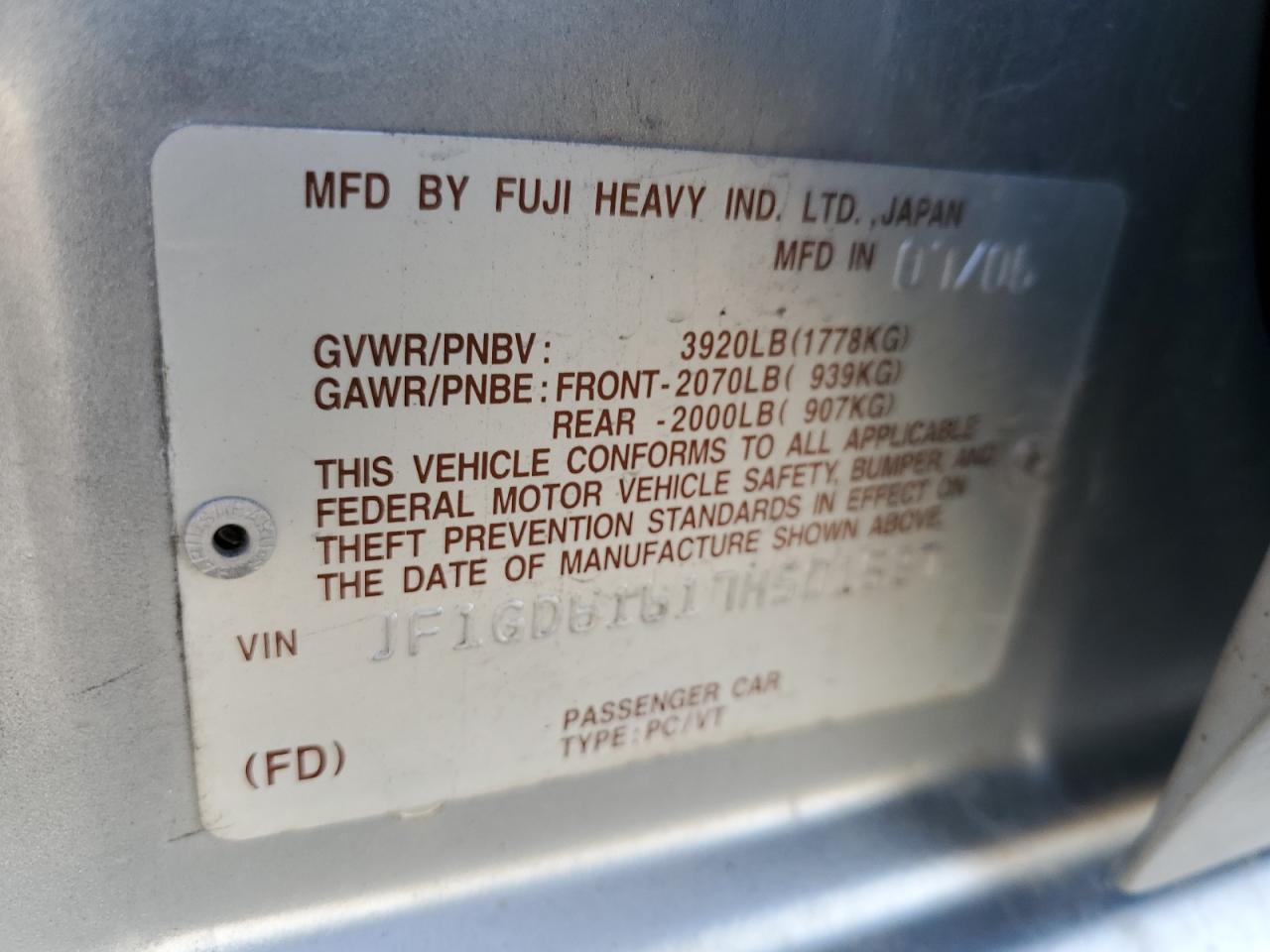 2007 Subaru Impreza VIN JF1GD61617H501537 Copart auction photo, side / front end damage thumbnail 12