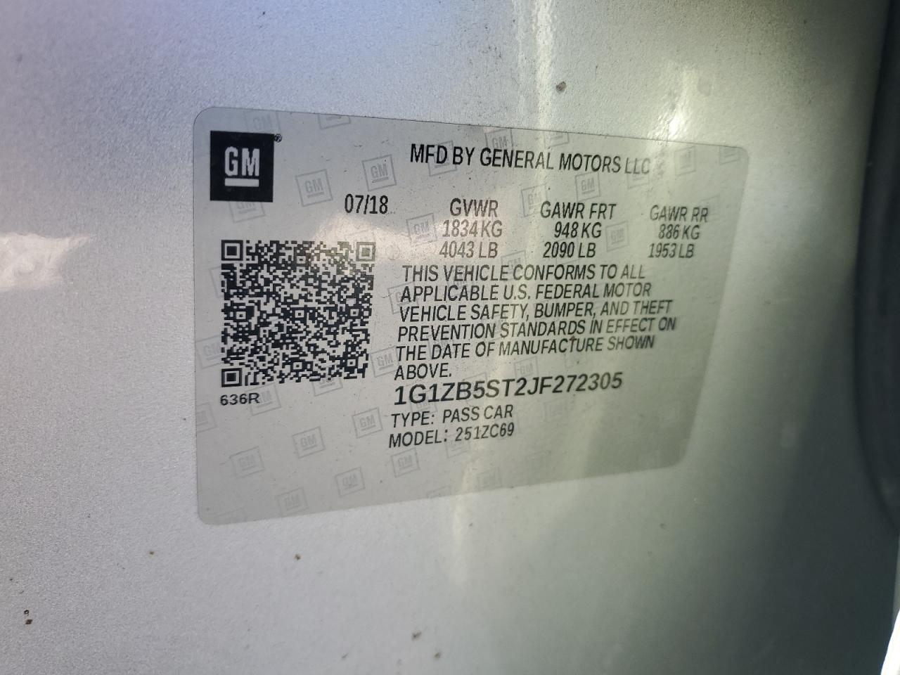 2018 Chevrolet Malibu VIN 1G1ZB5ST2JF272305 Copart auction photo, front end / side damage thumbnail 12