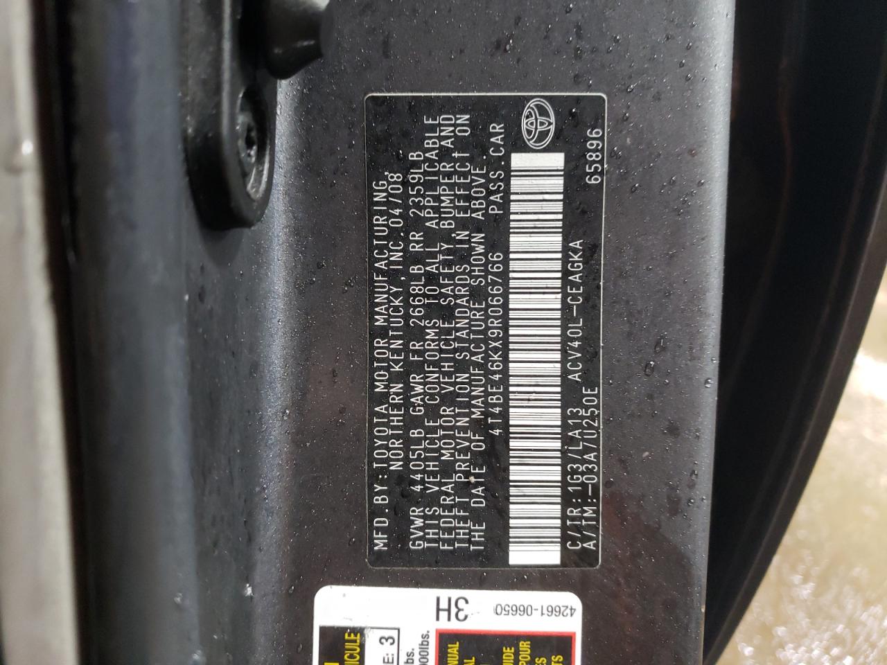 2009 Toyota Camry VIN 4T4BE46KX9R066766 Copart auction photo, front end damage thumbnail 12